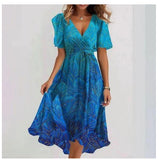 Robe Midi Florale Fluide Col V Élégance Printemps