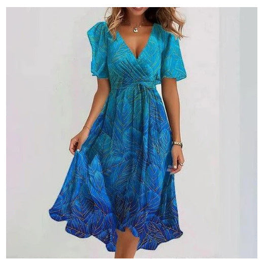 Robe Midi Florale Fluide Col V Élégance Printemps