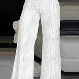 Pantalon Large Rayé à Taille Haute