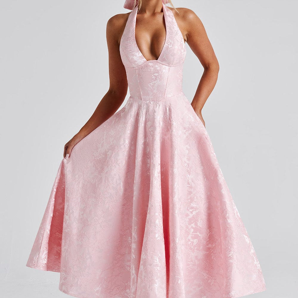 Robe Midi Évasée Bretelles Fines Dos Nu Élégance Romantique