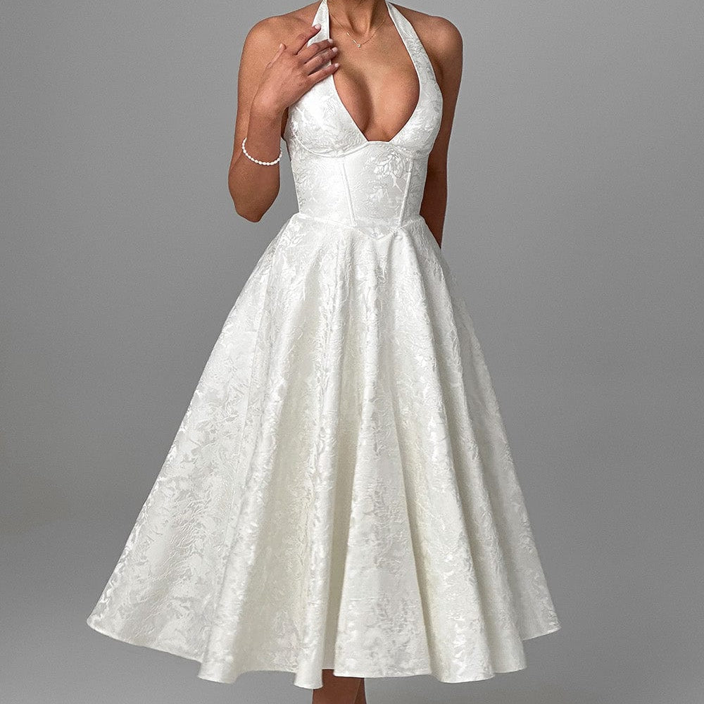 Robe Midi Évasée Bretelles Fines Dos Nu Élégance Romantique