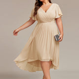 Robe midi portefeuille plissée à manches volantées