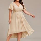 Robe midi portefeuille plissée à manches volantées