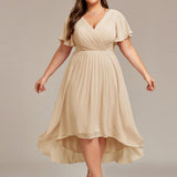 Robe midi portefeuille plissée à manches volantées