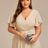 Robe midi portefeuille plissée à manches volantées