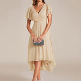 Robe midi portefeuille plissée à manches volantées