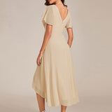Robe midi portefeuille plissée à manches volantées