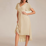 Robe midi portefeuille plissée à manches volantées