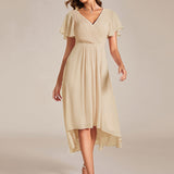 Robe midi portefeuille plissée à manches volantées