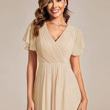 Robe midi portefeuille plissée à manches volantées