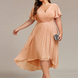 Robe midi portefeuille plissée à manches volantées