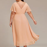 Robe midi portefeuille plissée à manches volantées