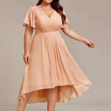 Robe midi portefeuille plissée à manches volantées