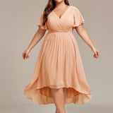 Robe midi portefeuille plissée à manches volantées