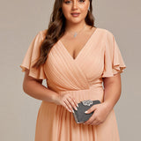 Robe midi portefeuille plissée à manches volantées