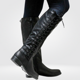 Bottes Hautes Lacets Talon Bas Style Cavalière Élégance Moderne