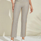 Pantalon Carreaux Vichy Ajusté Style Chic Décontracté