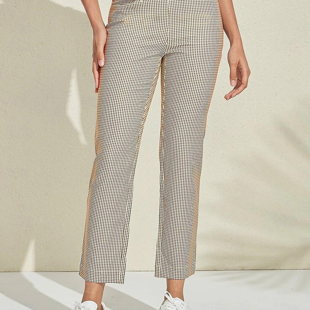 Pantalon Carreaux Vichy Ajusté Style Chic Décontracté