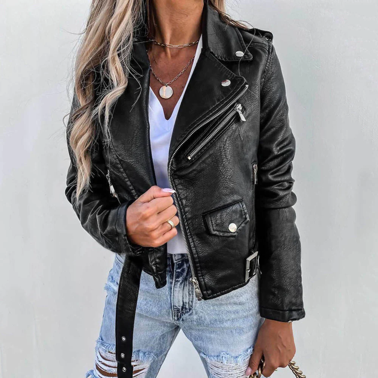 Blouson Biker Femme Similicuir – Veste Courte Rock Chic