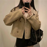 Veste femme en suédine doublée sherpa boutonnée