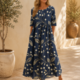 Robe Longue Imprimée Coupe Ample Manches Courtes Style Décontracté