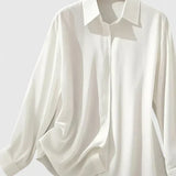 Chemise Drapée à Col Classique et Manches Longues