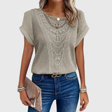 Blouse en Maille Ajourée à Manches Courtes