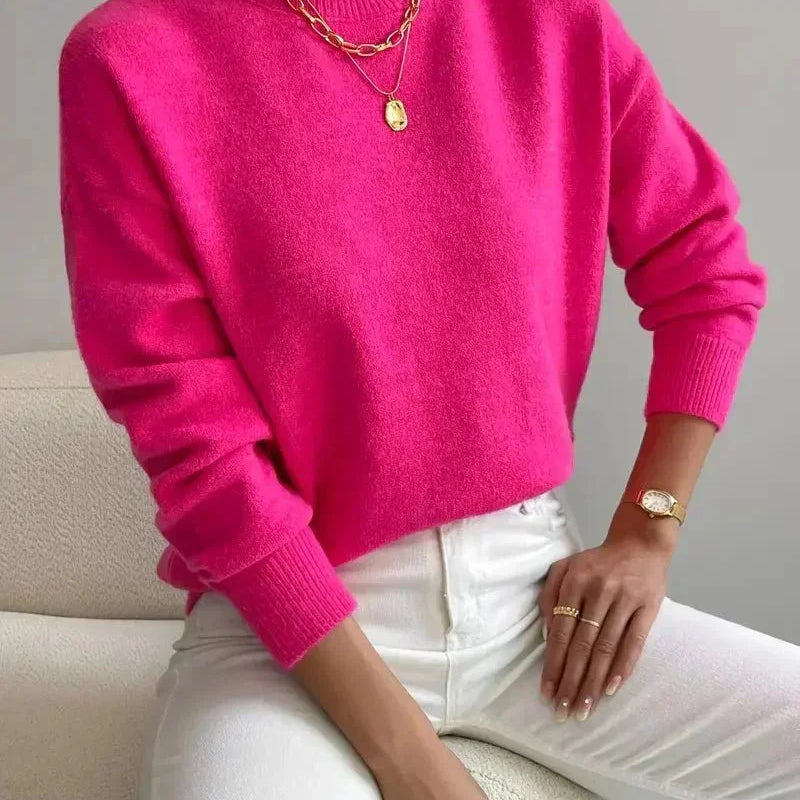 Pull femme en maille à col roulé, manches longues