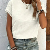 T Shirt Texturé Manches Volants Coupe Décontractée Chic