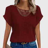 Blouse en Maille Ajourée à Manches Courtes