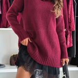 Pull Col Roulé Oversize Automne Marron Femme