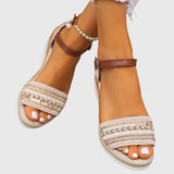 Sandales femme tressées perlées à brides réglables