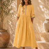Robe Maxi Lin Brodé Coupe Ample Confort Estival