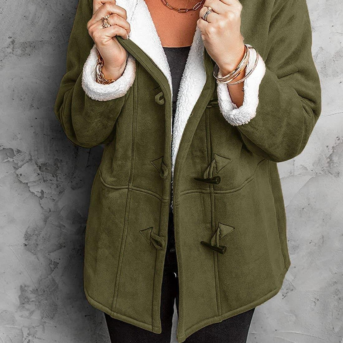 Manteau Polaire Capuche Boutonné Chaud Confort Hiver