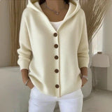 Cardigan en maille à capuche boutonné pour femme