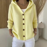 Cardigan en maille à capuche boutonné pour femme