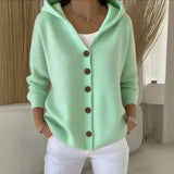 Cardigan en maille à capuche boutonné pour femme
