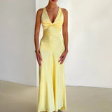 Robe Longue Satinée Dos Croisé Élégance Féminine