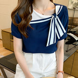 Elegant Bluse Med Sløjfe Detalje Feminint Stilrent Look