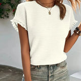 T Shirt Texturé Manches Volants Coupe Décontractée Chic