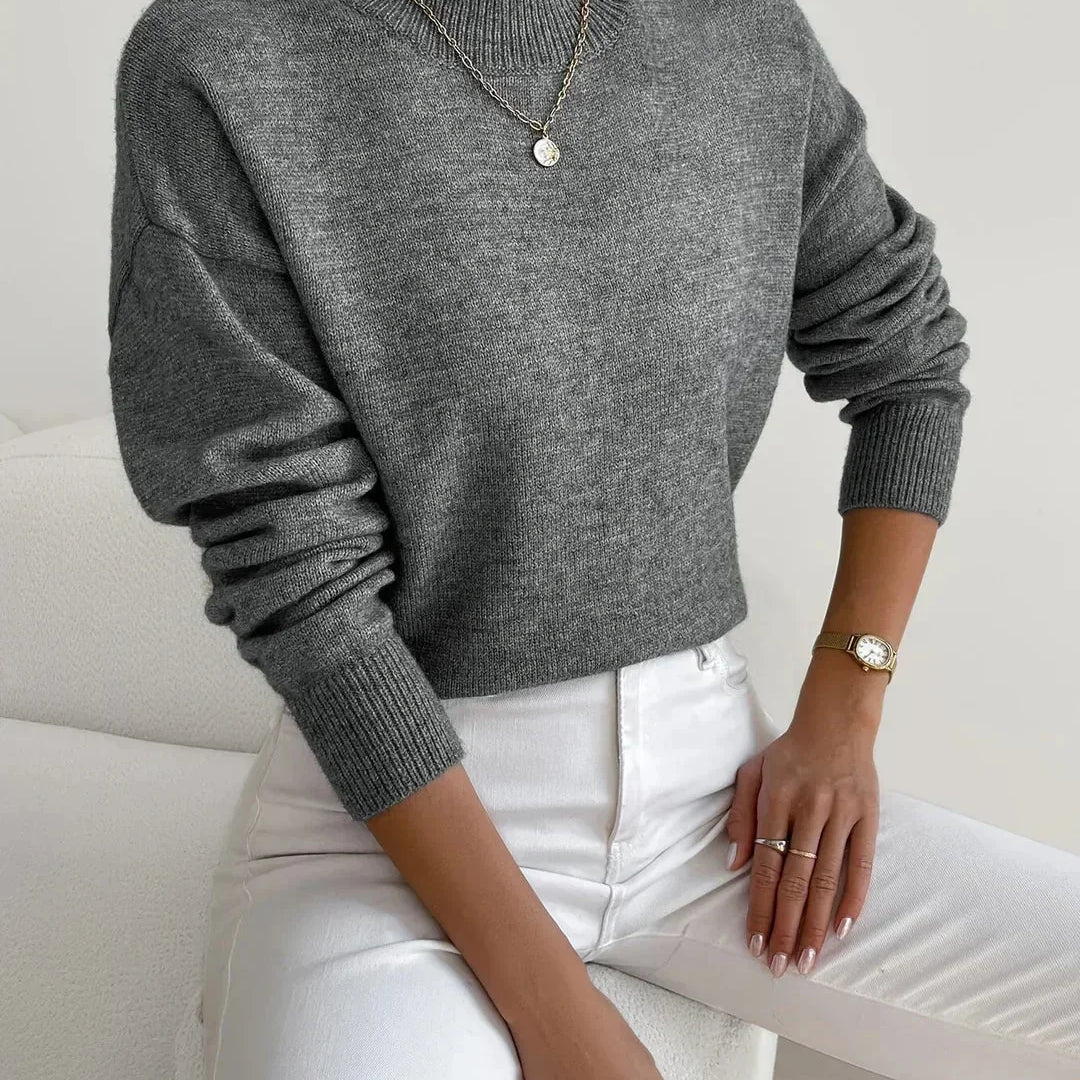 Pull femme en maille à col roulé, manches longues