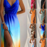 Robe Maxi Satinée Fendue Décolleté Élégance Soirée