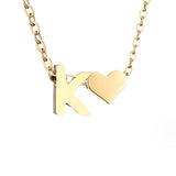 Collier Initiale avec Cœur, Acier Doré Ajustable