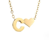 Collier Initiale avec Cœur, Acier Doré Ajustable