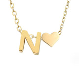 Collier Initiale avec Cœur, Acier Doré Ajustable