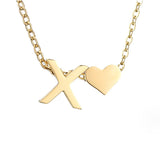 Collier Initiale avec Cœur, Acier Doré Ajustable