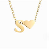 Collier Initiale avec Cœur, Acier Doré Ajustable
