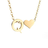 Collier Initiale avec Cœur, Acier Doré Ajustable