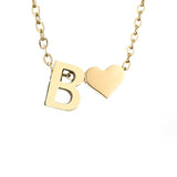 Collier Initiale avec Cœur, Acier Doré Ajustable