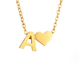 Collier Initiale avec Cœur, Acier Doré Ajustable
